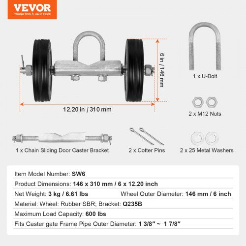 Sliding Gate Kit 6” Rolling Gate Hardware Kit Universal Sliding Gate