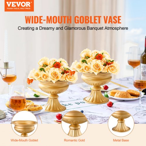 10PCS 16cm63” Tall Wedding Flower Vase Metal Wedding Centerpiece Gold