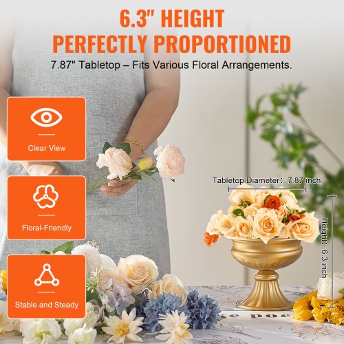 10PCS 16cm63” Tall Wedding Flower Vase Metal Wedding Centerpiece Gold