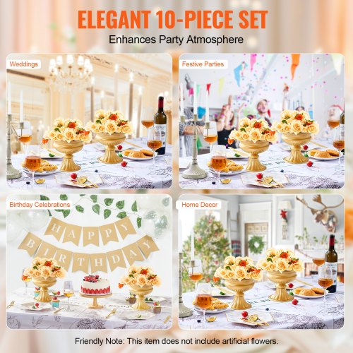 10PCS 16cm63” Tall Wedding Flower Vase Metal Wedding Centerpiece Gold