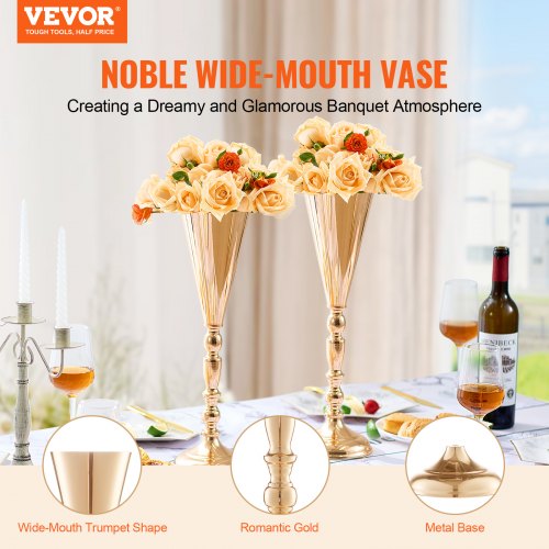 10PCS 43cm169” Tall Wedding Flower Vase Metal Wedding Trumpet