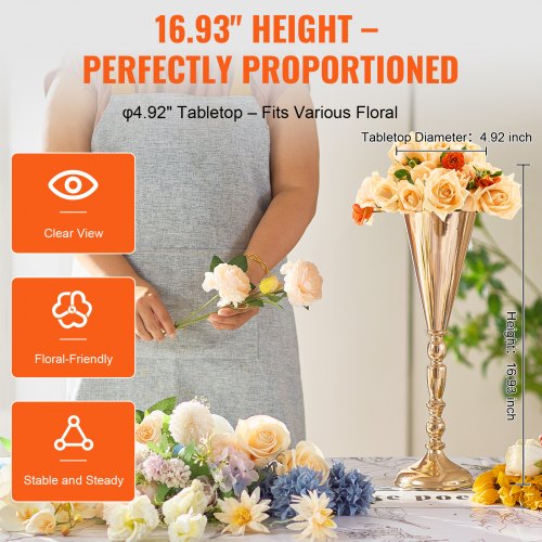 10PCS 43cm169” Tall Wedding Flower Vase Metal Wedding Trumpet