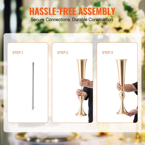 2PCS 56cm2205” Tall Wedding Flower Vase Metal Gold Trumpet for Tables