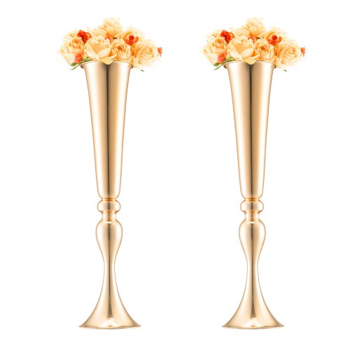 2PCS 56cm2205” Tall Wedding Flower Vase Metal Gold Trumpet for Tables