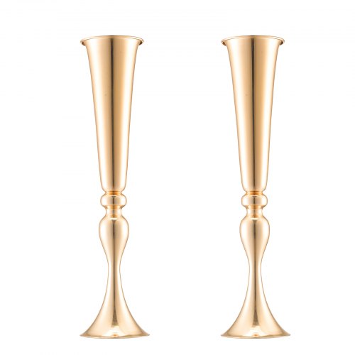 2PCS 56cm2205” Tall Wedding Flower Vase Metal Gold Trumpet for Tables