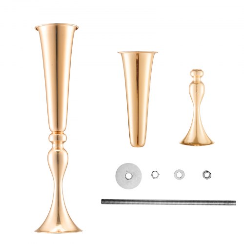 2PCS 56cm2205” Tall Wedding Flower Vase Metal Gold Trumpet for Tables