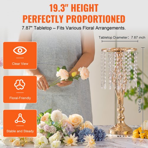 12PCS 49cm193” Tall Crystal Wedding Flower Stand Metal Wedding