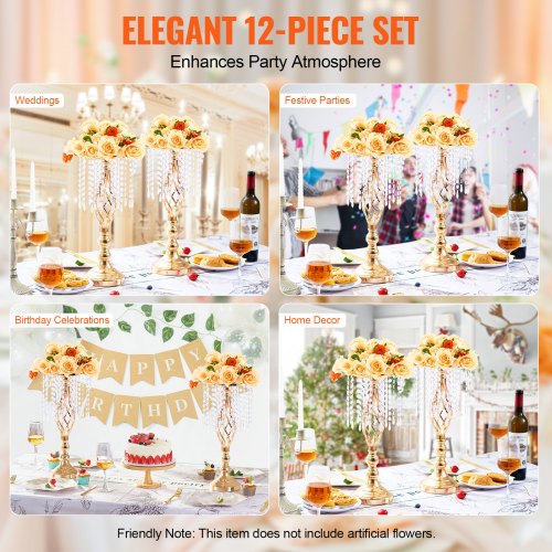 12PCS 49cm193” Tall Crystal Wedding Flower Stand Metal Wedding