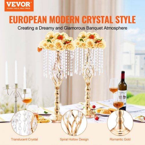 2PCS 55cm2165” Tall Crystal Wedding Flower Stand Metal Wedding