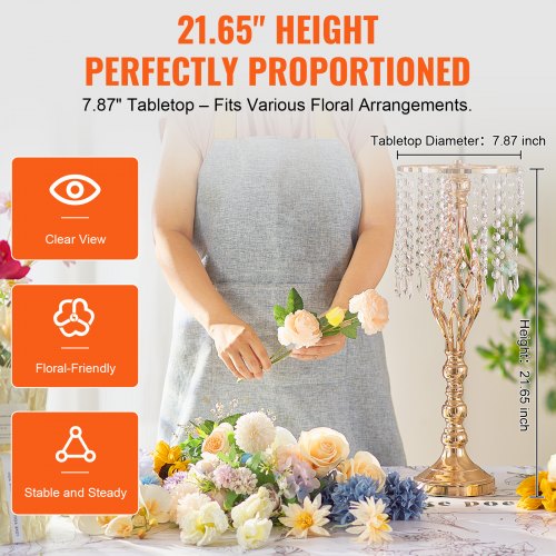 2PCS 55cm2165” Tall Crystal Wedding Flower Stand Metal Wedding