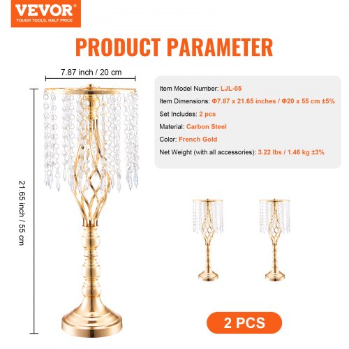 2PCS 55cm2165” Tall Crystal Wedding Flower Stand Metal Wedding