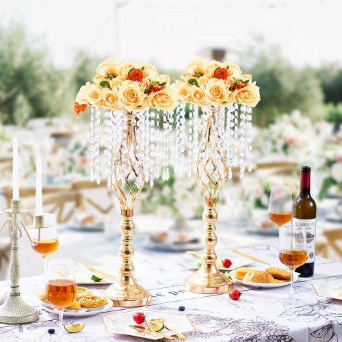 2PCS 55cm2165” Tall Crystal Wedding Flower Stand Metal Wedding