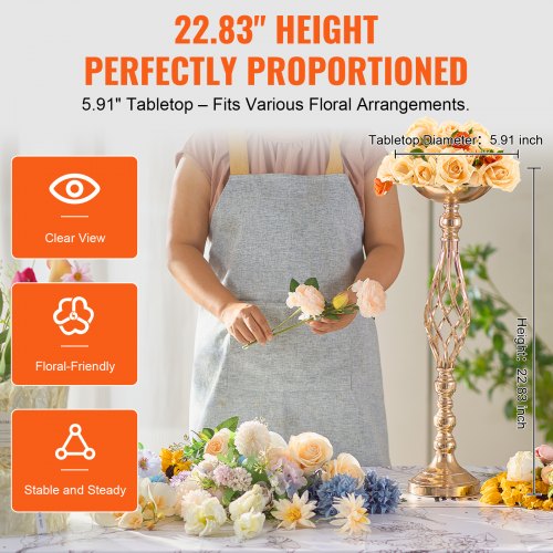 20PCS 58cm2283” Tall Wedding Flower Vase Metal Wedding Centerpiece Gold