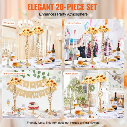 20PCS 58cm2283” Tall Wedding Flower Vase Metal Wedding Centerpiece Gold