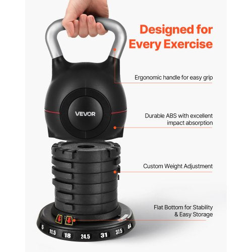 Kettlebell Adjustable With 7 Weight Levels 5 115 18 245 31 375 44 Lbs Diecast