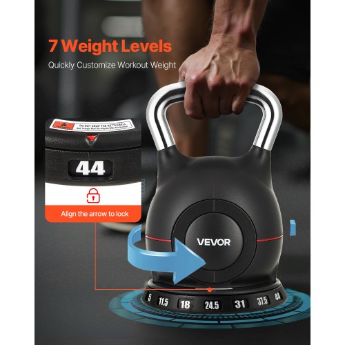 Kettlebell Adjustable With 7 Weight Levels 5 115 18 245 31 375 44 Lbs Diecast