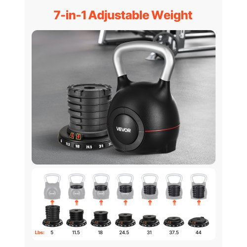 Kettlebell Adjustable With 7 Weight Levels 5 115 18 245 31 375 44 Lbs Diecast