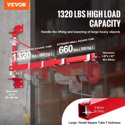 Electric Hoist Support Arm 1320 lbs Max Load Capacity Electric Hoist