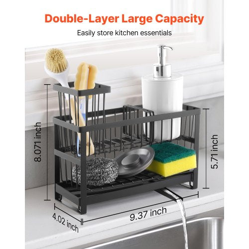 Kitchen Sink Caddy Organizer 2 Tier Sponge Holder For With High Brush Divider