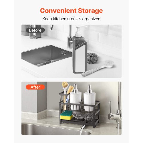 Kitchen Sink Caddy Organizer 2 Tier Sponge Holder For With High Brush Divider