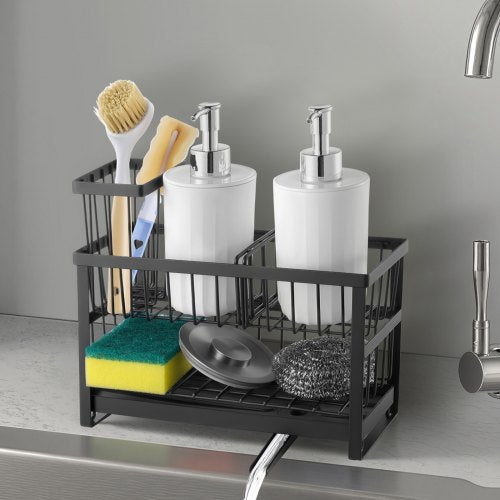Kitchen Sink Caddy Organizer 2 Tier Sponge Holder For With High Brush Divider