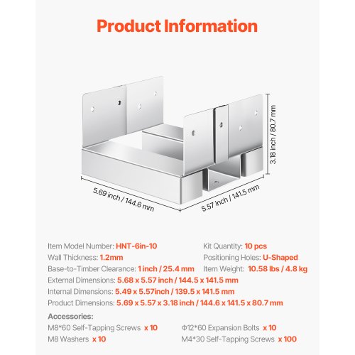 6x6 Post Base 10 Pcs Inner Size 549x557inch1395x141.5mm Concrete Post