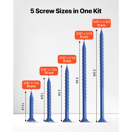 Concrete Screws 316 inch 100 PCS 5 Different Lengths Phillips Head