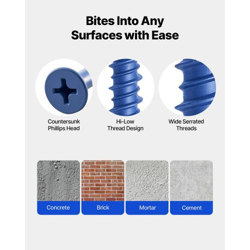 Concrete Screws 316 inch 100 PCS 5 Different Lengths Phillips Head
