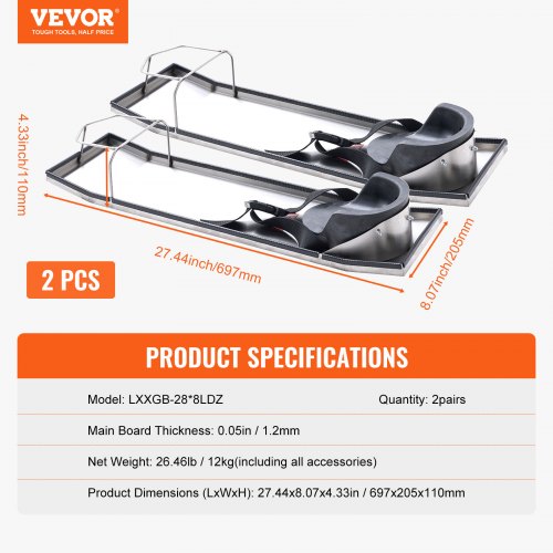 Concrete Knee Boards Stainless Steel 28 x 8 Concrete Sliders 2 Pairs