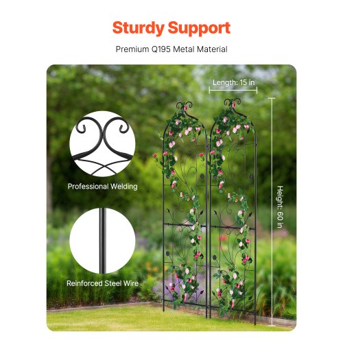 Garden Trellis for Climbing Plants 60 x 15 in 2 Packs Rustproof Metal
