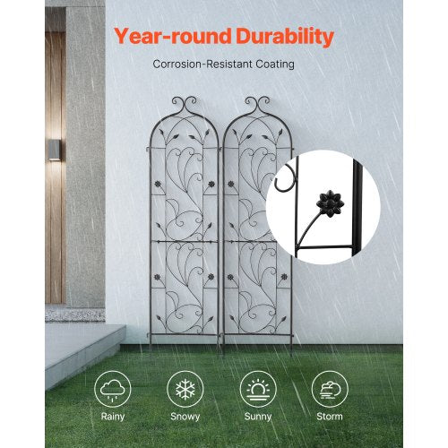 Garden Trellis for Climbing Plants 60 x 15 in 2 Packs Rustproof Metal