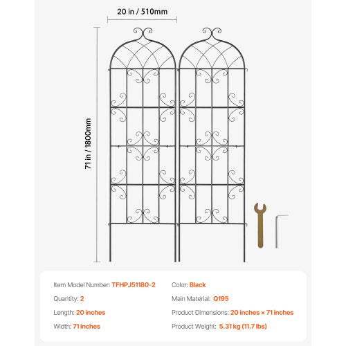 Garden Trellis for Climbing Plants 71 x 20 in 2 Packs Rustproof Metal