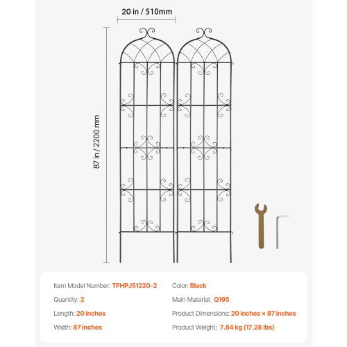 Garden Trellis for Climbing Plants 87 x 20 in 2 Packs Rustproof Metal