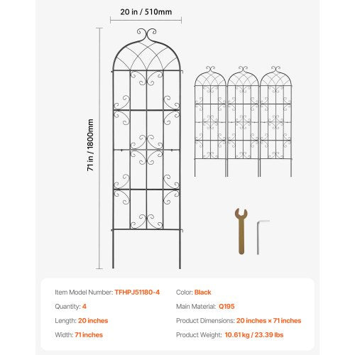 Garden Trellis for Climbing Plants 71 x 20 in 4 Packs Rustproof Metal