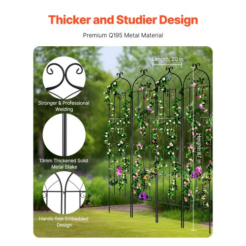 Garden Trellis for Climbing Plants 87 x 20 in 4 Packs Rustproof Metal