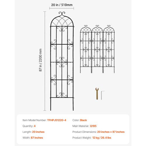 Garden Trellis for Climbing Plants 87 x 20 in 4 Packs Rustproof Metal