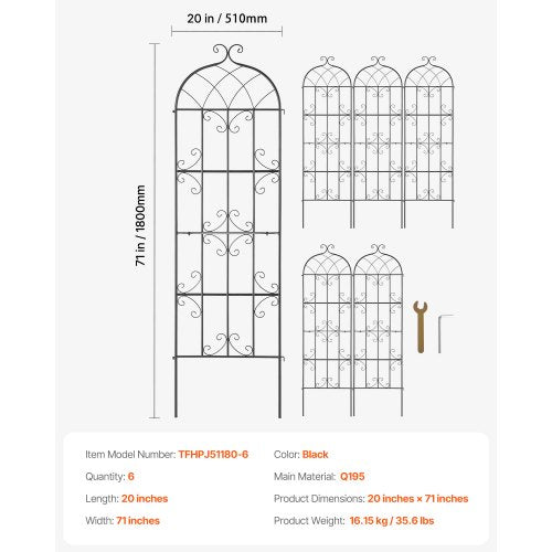 Garden Trellis for Climbing Plants 71 x 20 in 6 Packs Rustproof Metal