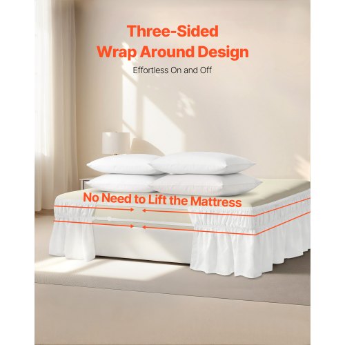 Wrap Around Bed Skirt 15 in Drop White Dust Ruffle Queen Size Three Sides