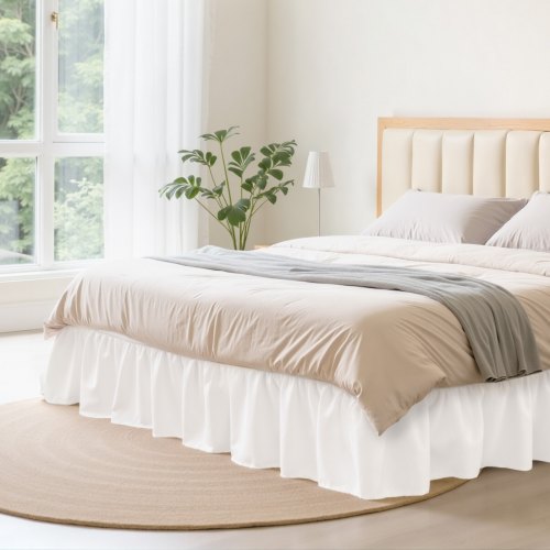 Wrap Around Bed Skirt 15 in Drop White Dust Ruffle Queen Size Three Sides
