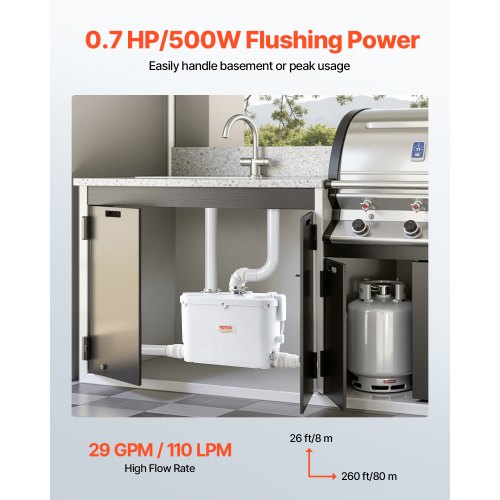 Macerator Pump 500W 29 GPM Flow 26 ft8 m Head Macerator Sewerage Toilet