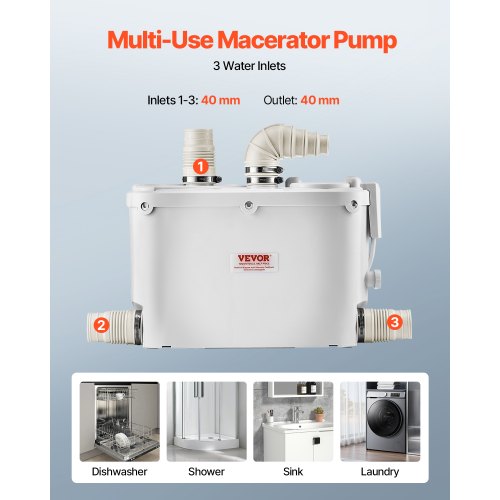 Macerator Pump 500W 29 GPM Flow 26 ft8 m Head Macerator Sewerage Toilet