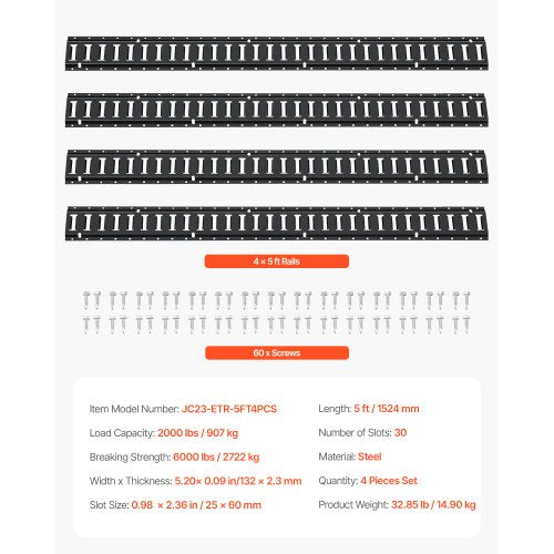 E Track Tie Down Rail Kit 5 Steel Rails 4 Pack Secure Cargo Heavy