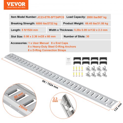 E Track TieDown Rail Kit 24PCS 5 ETracks Set Includes 8 Steel Rails 8
