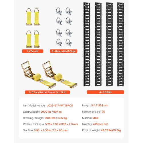 E Track TieDown Rail Kit 18PCS 5 ETracks Set Includes 4 Steel Rails 8