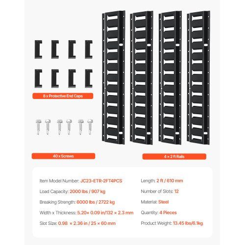 E Track Tie Down Rail Kit 2 Steel Rails 4 Pack Secure Cargo Heavy