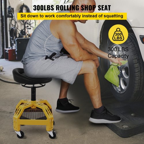 Rolling Garage Stool 300LBS Capacity Adjustable Height from 24 in to 287