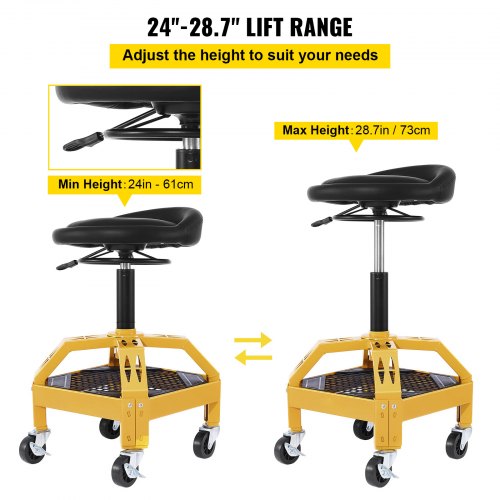Rolling Garage Stool 300LBS Capacity Adjustable Height from 24 in to 287