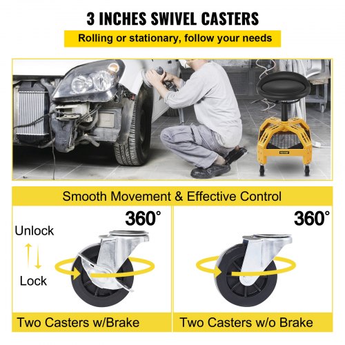 Rolling Garage Stool 300LBS Capacity Adjustable Height from 24 in to 287