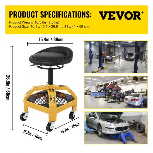 Rolling Garage Stool 300LBS Capacity Adjustable Height from 24 in to 287