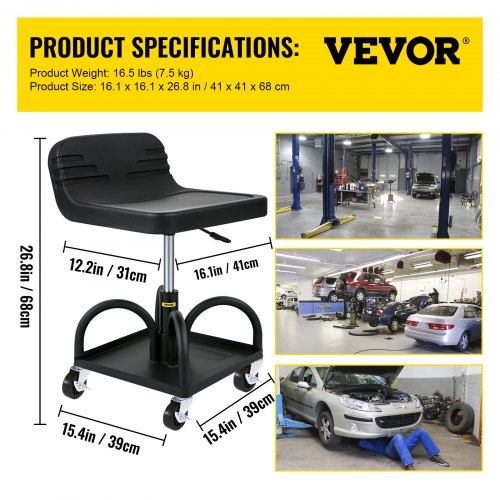 Rolling Garage Stool 300LBS Capacity Adjustable Height from 157